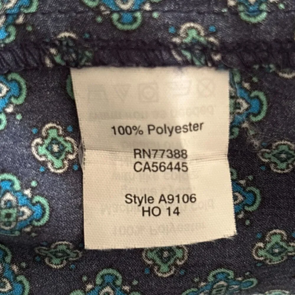 J.Crew Sz. XS Navy Blue Teal Geometric Print Hidden Button Neckline Blouse #19